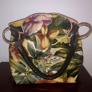 Maurizio Taiuti Floral Print Italian Leather Bag
